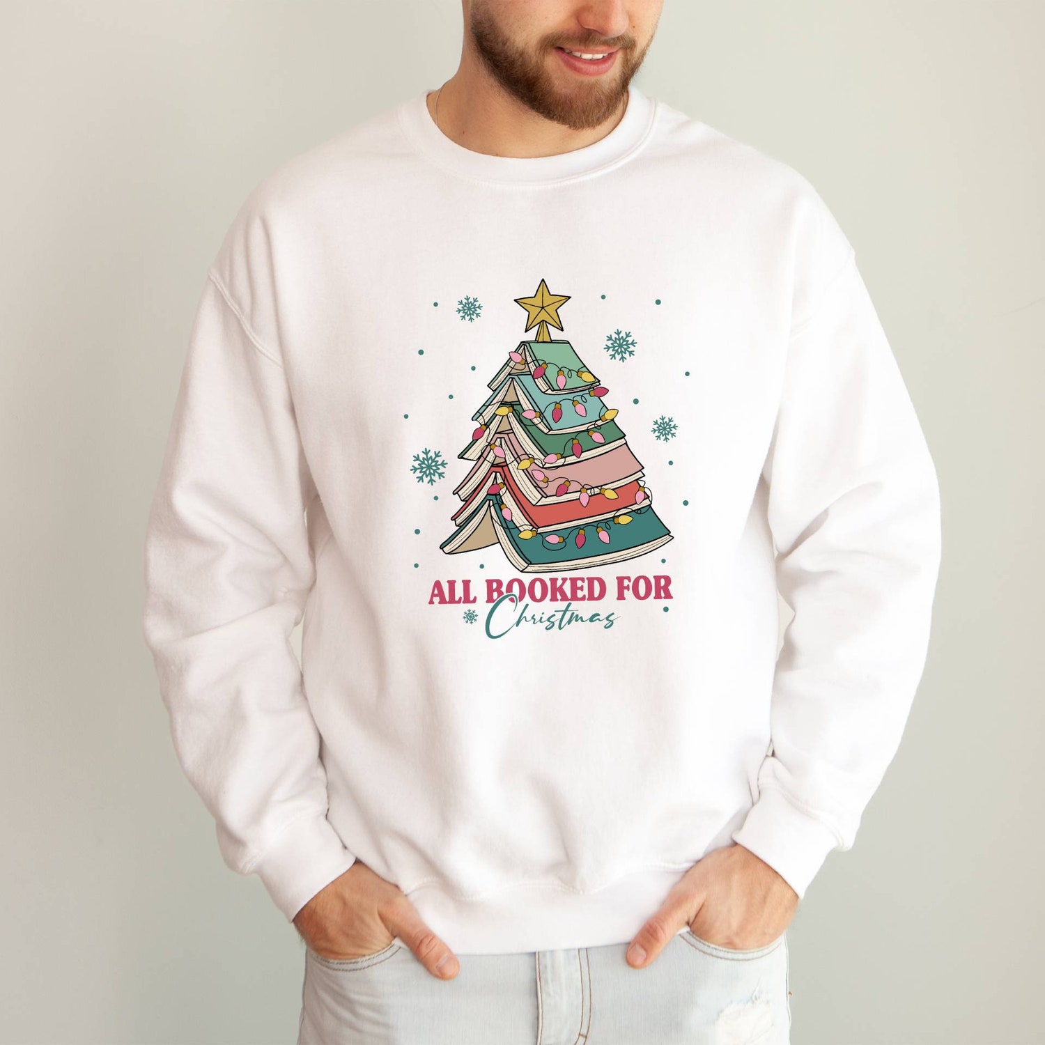 Christmas Book Tree Sweatshirt Book Lovers Holiday Gift Bookworm Teacher Christmas Sweater image 4