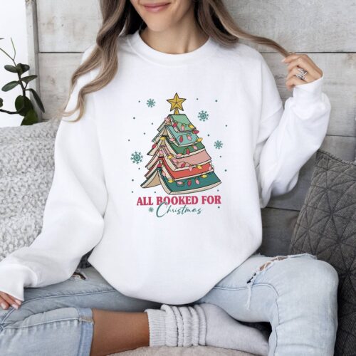 Christmas Book Tree Sweatshirt Book Lovers Holiday Gift Bookworm Teacher Christmas Sweater image 0