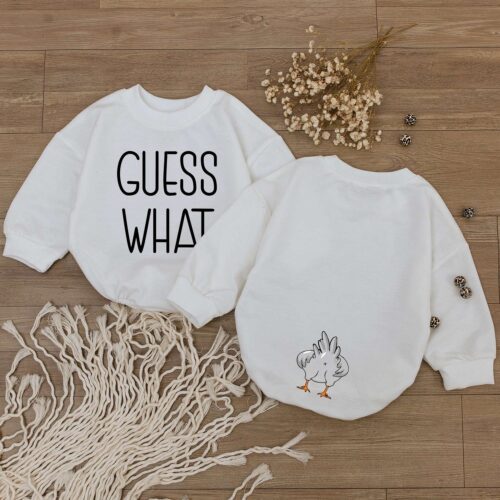 Guess What Chicken Butt Baby Romper Funny Gender Neutral Bodysuit Baby Shower Gift image 0