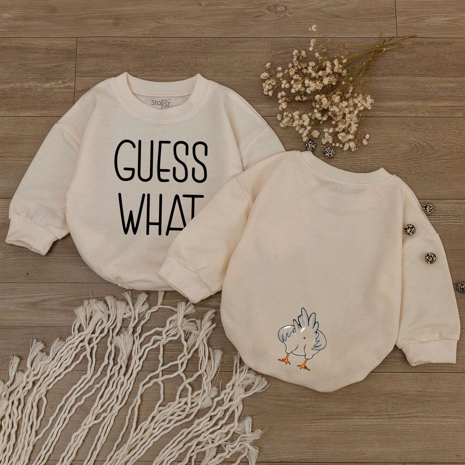 Guess What Chicken Butt Baby Romper Funny Gender Neutral Bodysuit Baby Shower Gift image 1