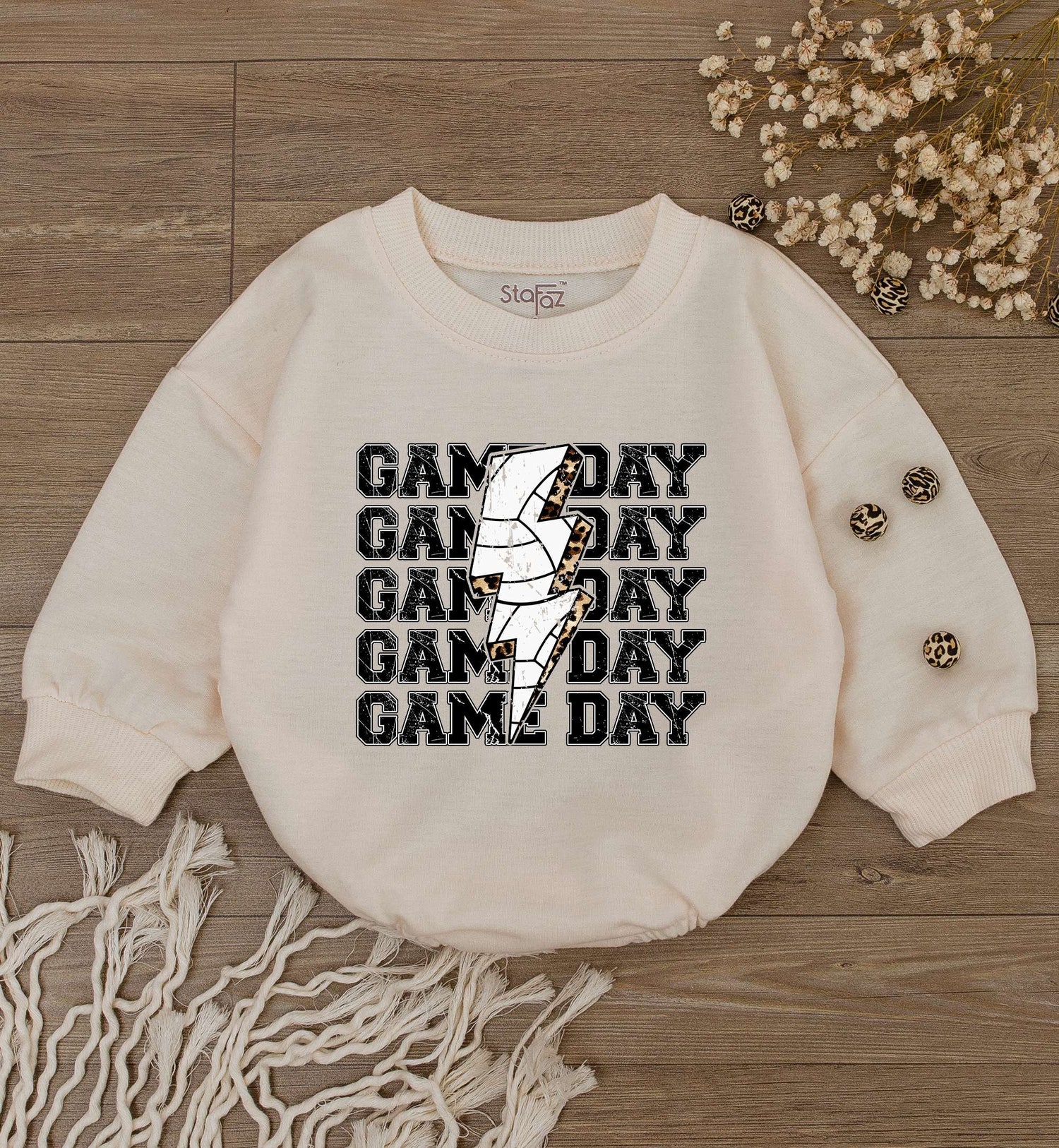 Game Day Baby Romper Leopard Volleyball Outfit Cute Newborn Bodysuit Retro Baby Jumpsuit image 1