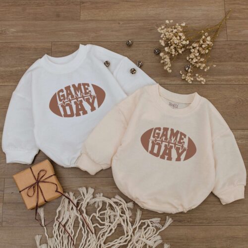 American Football Baby Romper Cute Newborn Bodysuit Retro Game Day Outfit Sports Baby Gift image 0