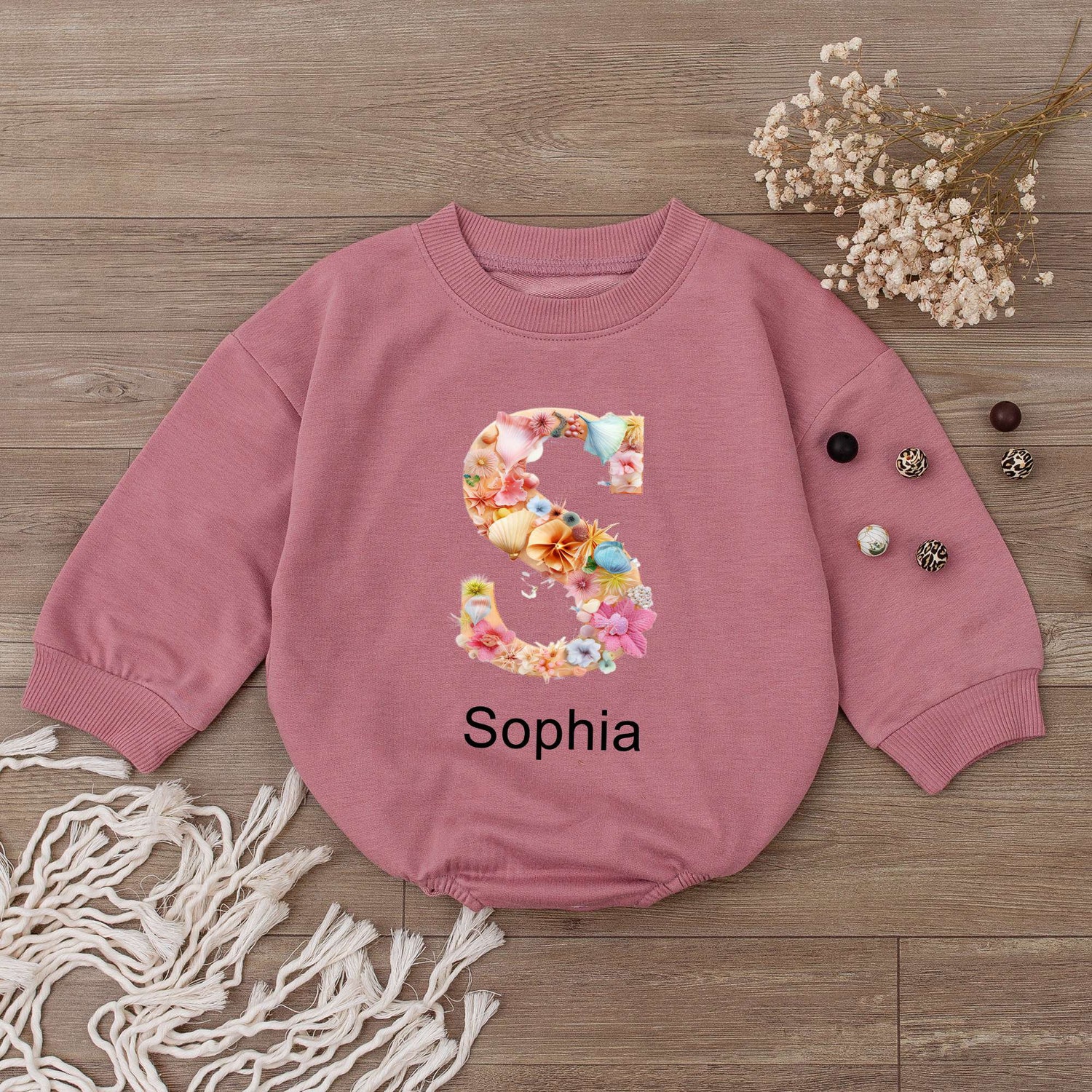 Personalized Sea Shells Baby Romper Custom Baby Shower Gift - Newborn Girl Bodysuit image 3