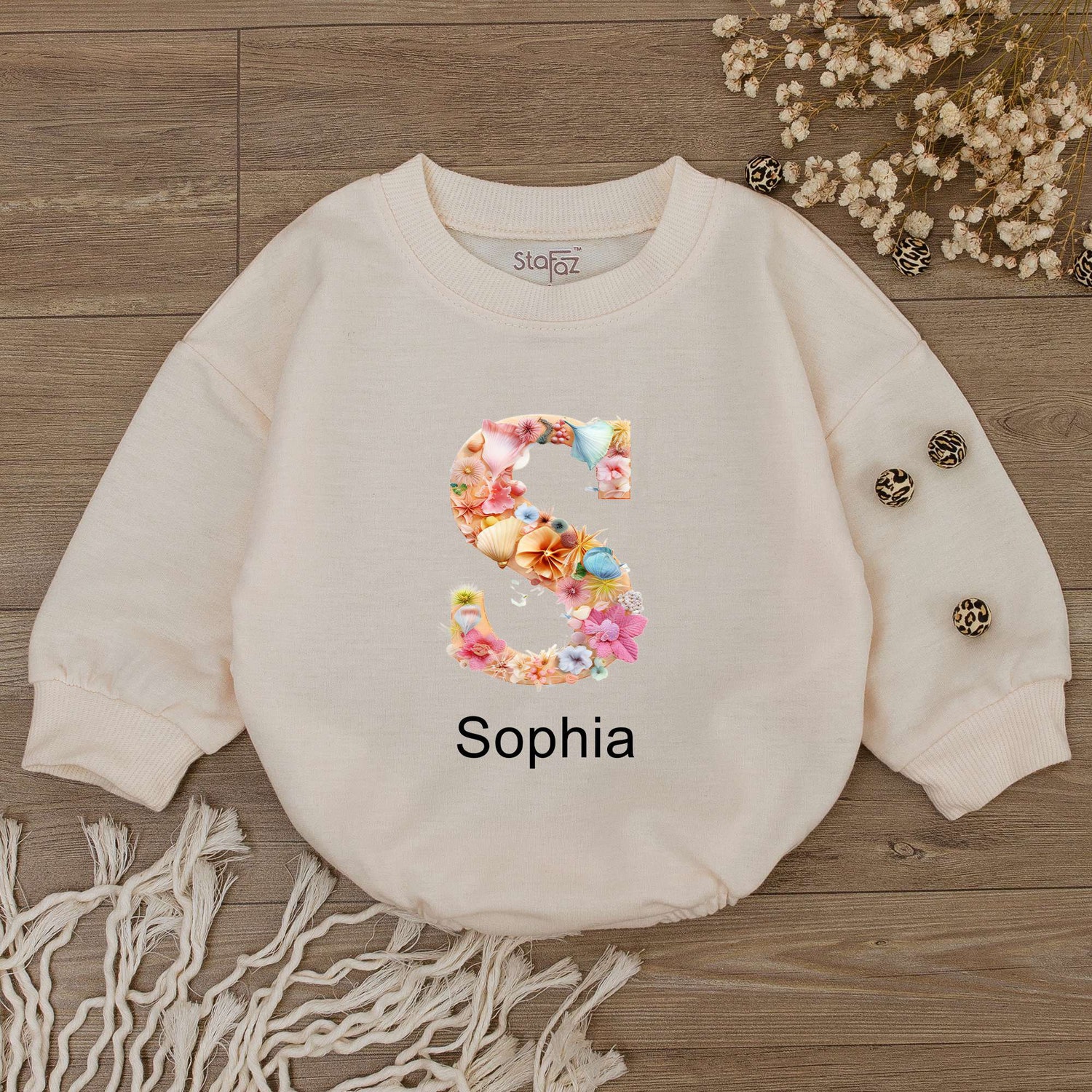 Personalized Sea Shells Baby Romper Custom Baby Shower Gift - Newborn Girl Bodysuit image 1