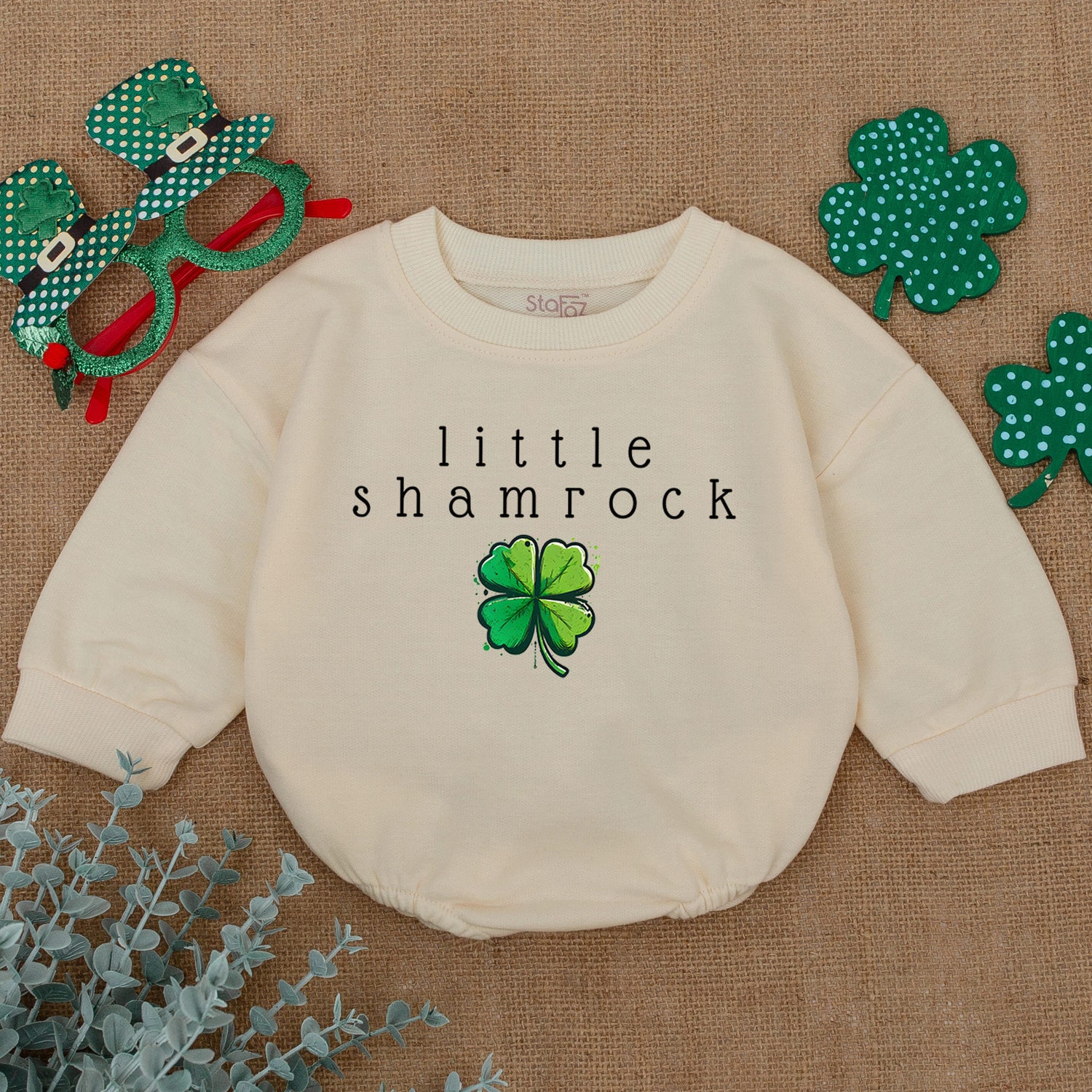 Little Shamrock Baby Romper Newborn Saint Patrick's Day Bodysuit Clover Baby Outfit Gift image 1