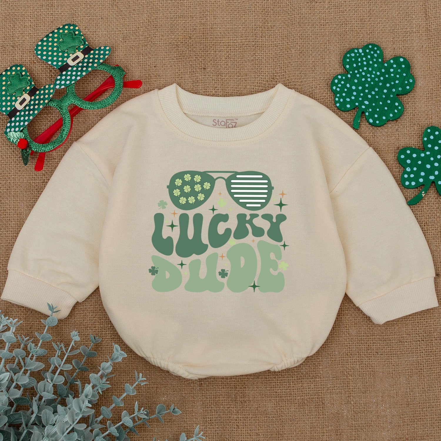 Lucky Dude Shamrock Baby Romper Newborn St. Patrick's Day Clover Bodysuit Baby Shamrock Outfit Gift image 1