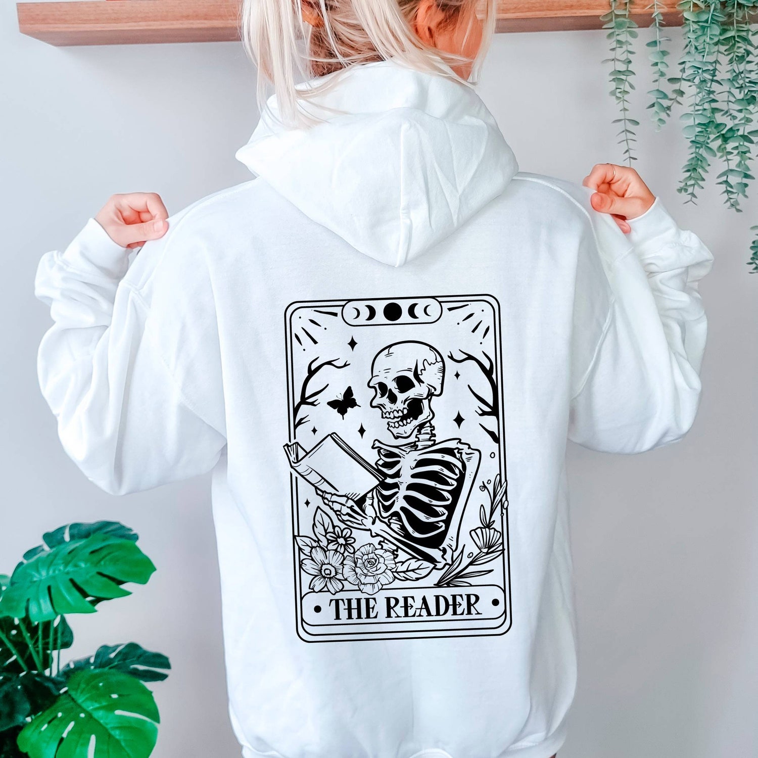 Skeleton Reading Tarot Card Hoodie Book Lover Tarot Hoodie Funny Skeleton Reader Hoodie image 3