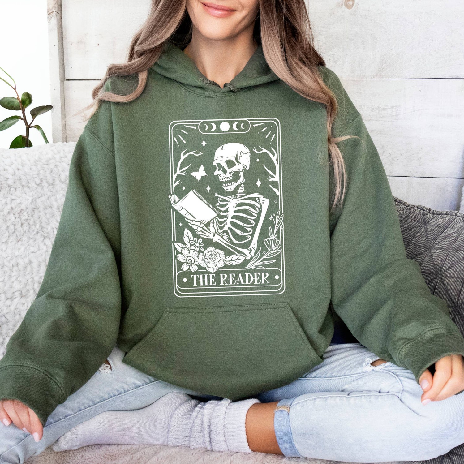 Skeleton Reading Tarot Card Hoodie Book Lover Tarot Hoodie Funny Skeleton Reader Hoodie image 7