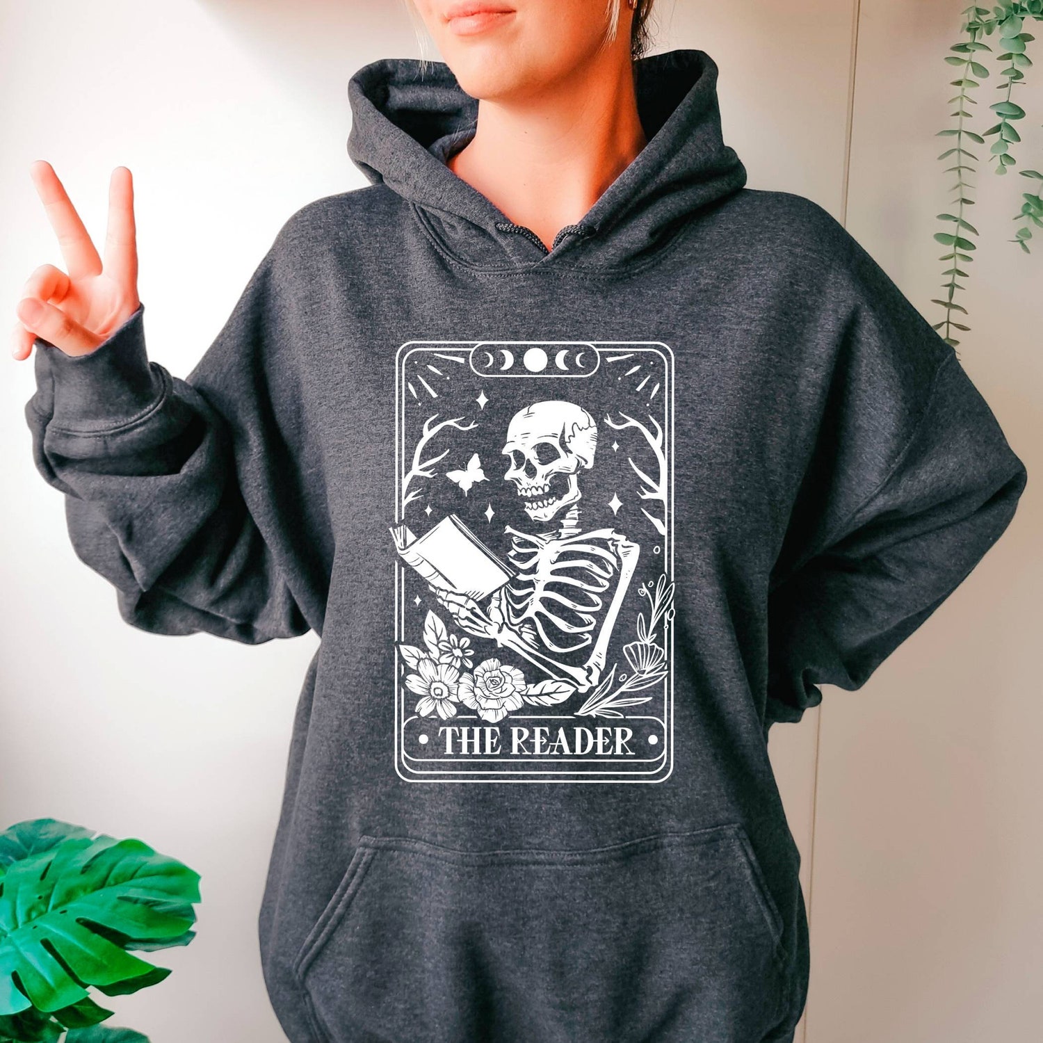 Skeleton Reading Tarot Card Hoodie Book Lover Tarot Hoodie Funny Skeleton Reader Hoodie image 5