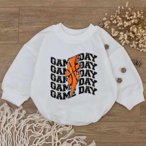 Game Day Baby Romper Basketball Outfit Cute Newborn Bodysuit Retro Baby Jumpsuit image 0