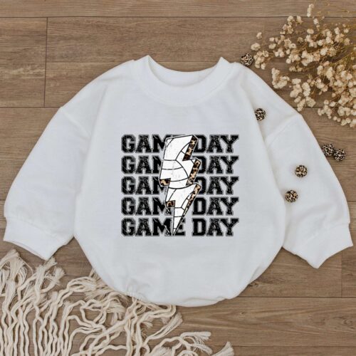 Game Day Baby Romper Leopard Volleyball Outfit Cute Newborn Bodysuit Retro Baby Jumpsuit image 0