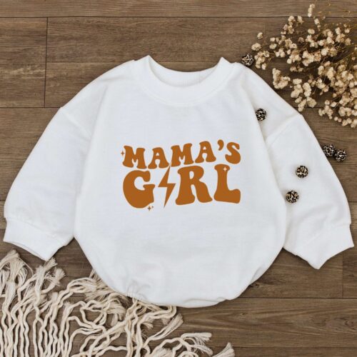 Mama's Girl Baby Romper Retro Baby Girl Bodysuit Mommy Daughter Outfit Mother's Day Gift image 0