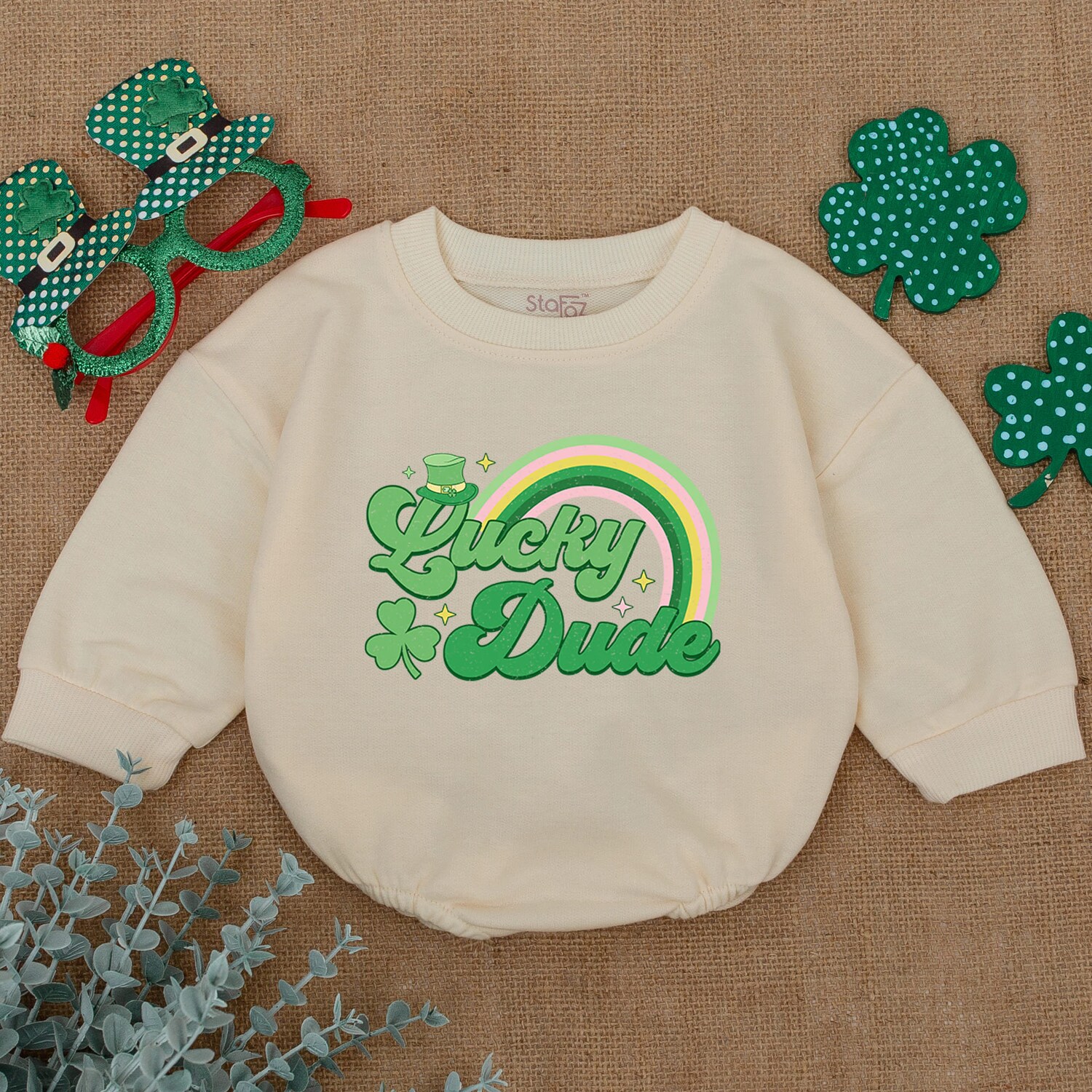 Lucky Dude Shamrock Baby Romper St. Patrick's Day Newborn Bodysuit Baby Shamrock Outfit Gift image 1