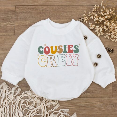 Cousies Crew Romper Boho Retro Kid Outfit Gender Neutral Baby Sweatshirt Romper Gift image 0