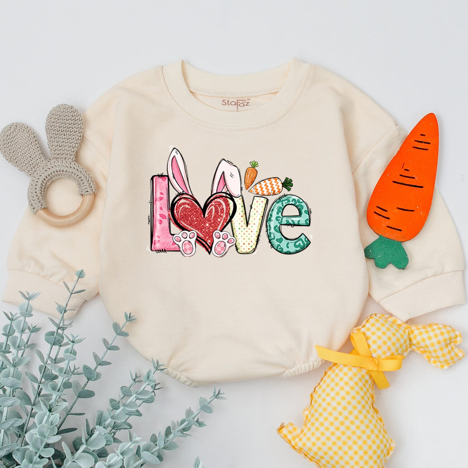 Love Bunny Baby Romper Easter Baby Bodysuit Baby Shower Gift Bunny Rabbit Baby Sleepsuit image 2