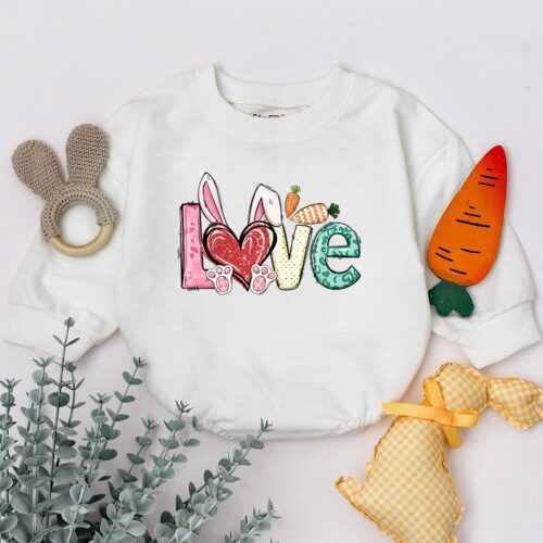 Love Bunny Baby Romper Easter Baby Bodysuit Baby Shower Gift Bunny Rabbit Baby Sleepsuit image 0