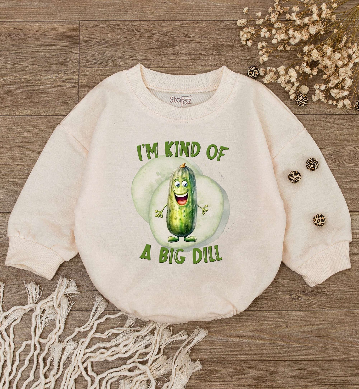 I'm Kind of Big Dill Baby Romper Cute Newborn Bodysuit Retro Pickle Kids Shirt Baby Shower Gift image 1