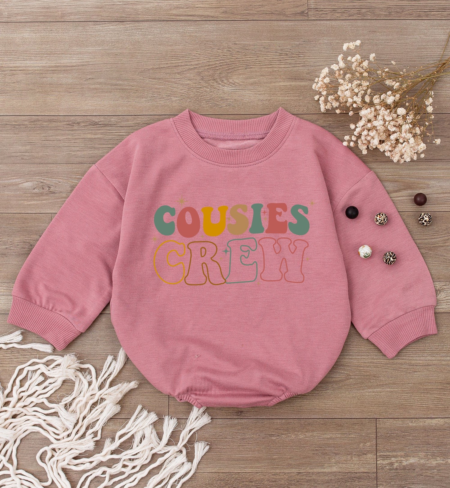 Cousies Crew Romper Boho Retro Kid Outfit Gender Neutral Baby Sweatshirt Romper Gift image 2