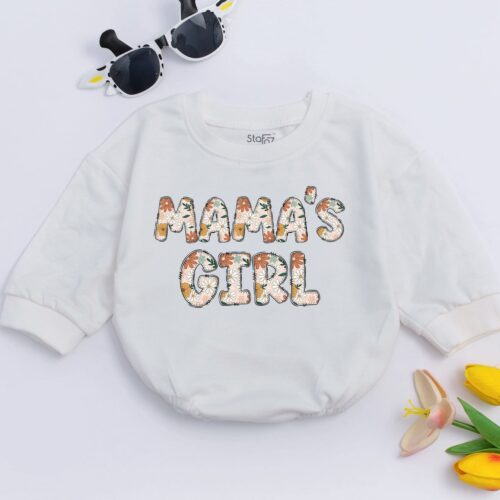 MAMA'S GIRL Oversized Baby Romper Retro Groovy Bodysuit Mother's Day Gift Baby Shower Outfit image 0