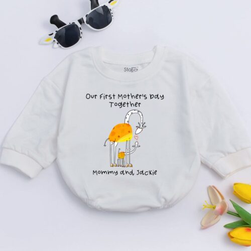 Our First Mother's Day Giraffes Personalized Baby Romper Baby Bodysuit Mother's Day Gift image 0