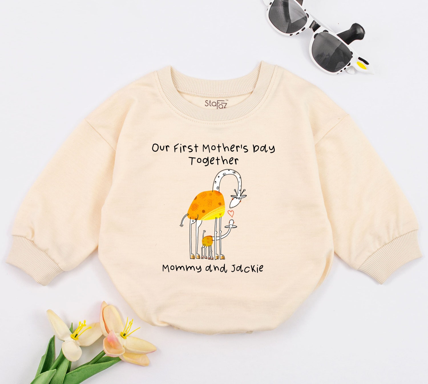 Our First Mother's Day Giraffes Personalized Baby Romper Baby Bodysuit Mother's Day Gift image 1