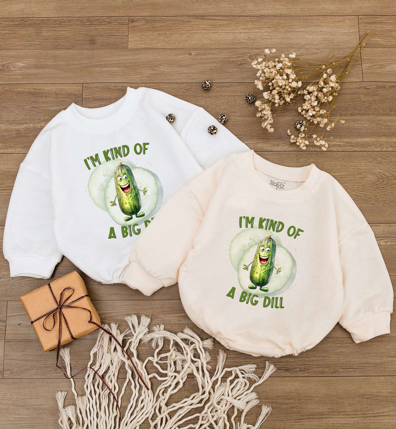 I'm Kind of Big Dill Baby Romper Cute Newborn Bodysuit Retro Pickle Kids Shirt Baby Shower Gift image 3