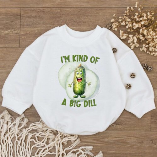 I'm Kind of Big Dill Baby Romper Cute Newborn Bodysuit Retro Pickle Kids Shirt Baby Shower Gift image 0