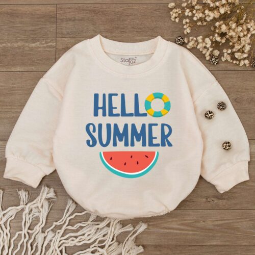 Hello Summer Baby Romper Cute Newborn Outfit Summer Vacation Bodysuit Baby Shower Gift image 0