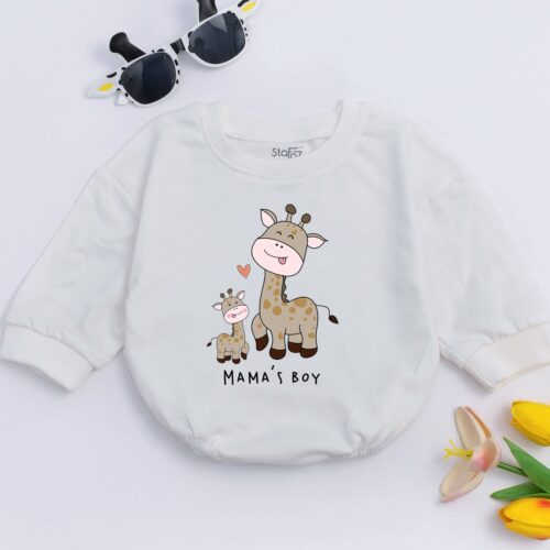 Mama's Boy Oversized Baby Romper Cute Giraffe Bodysuit Mother's Day Baby Shower Gift image 0