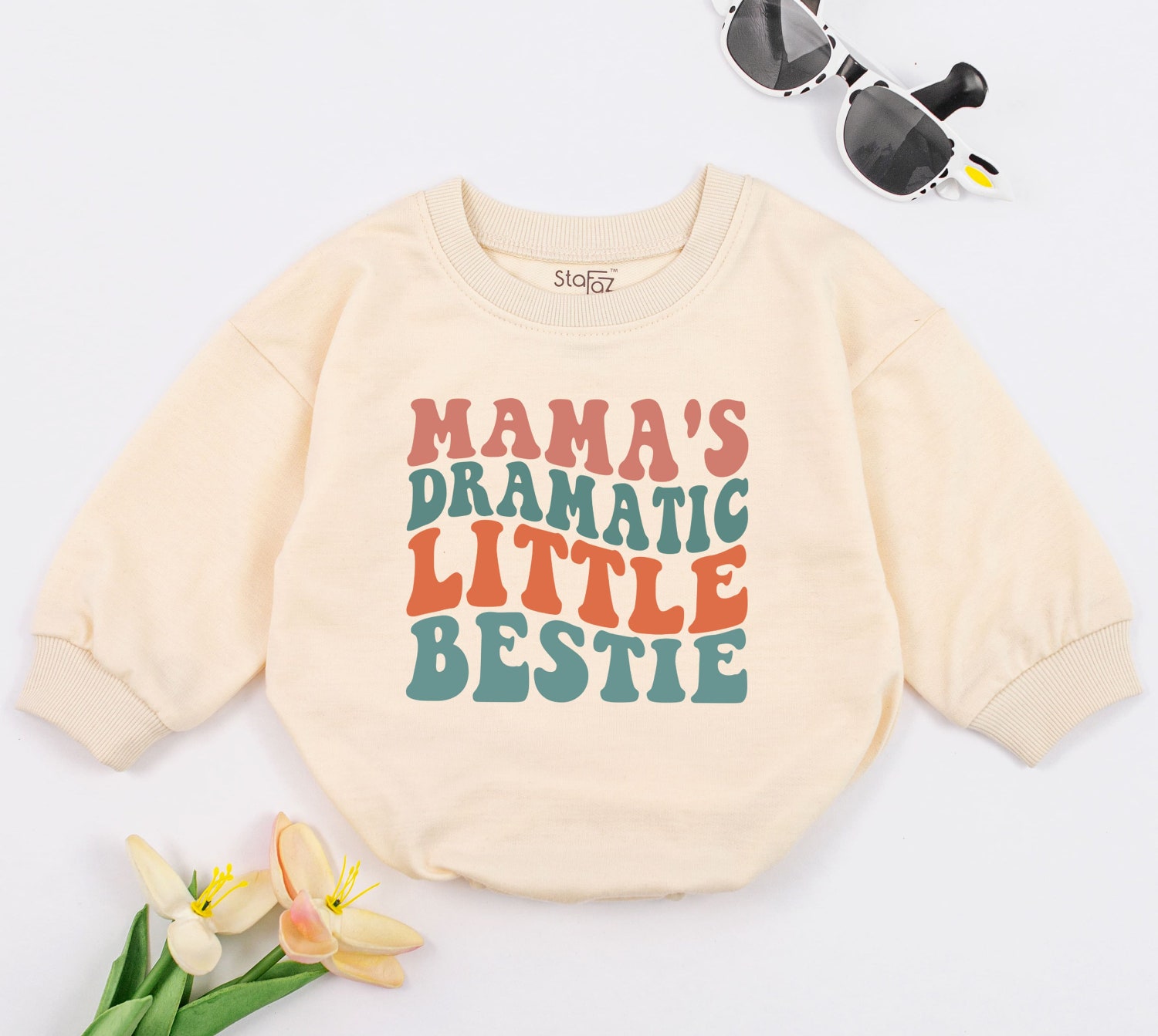 Mama's Dramatic Little Bestie Baby Romper Mother's Day Gift Baby Shower Newborn Bodysuit image 1