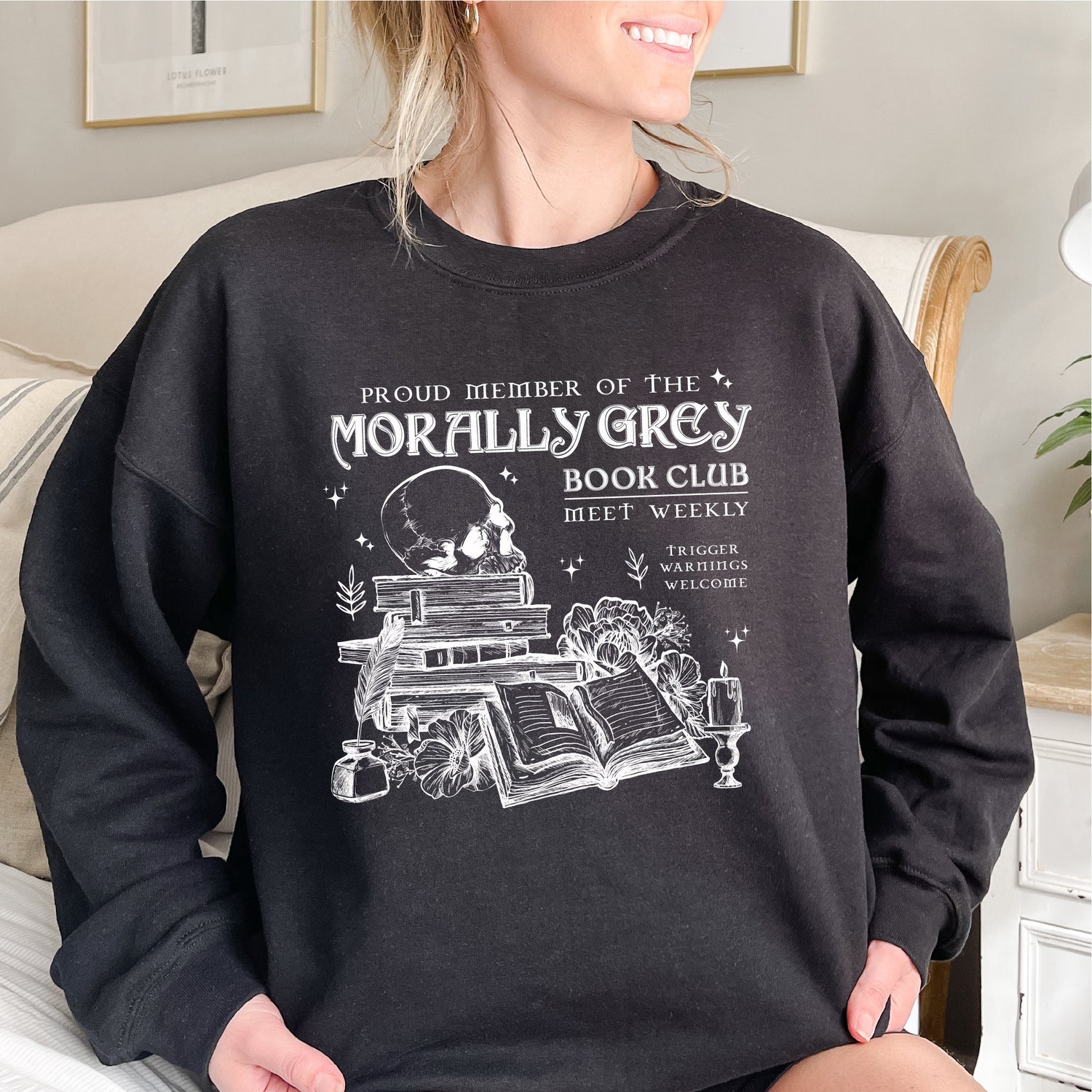 Morally Grey Book Club Shirt Dark Romance Crewneck Sweatshirt for Spooky Season Vintage Bookish Gift image 1