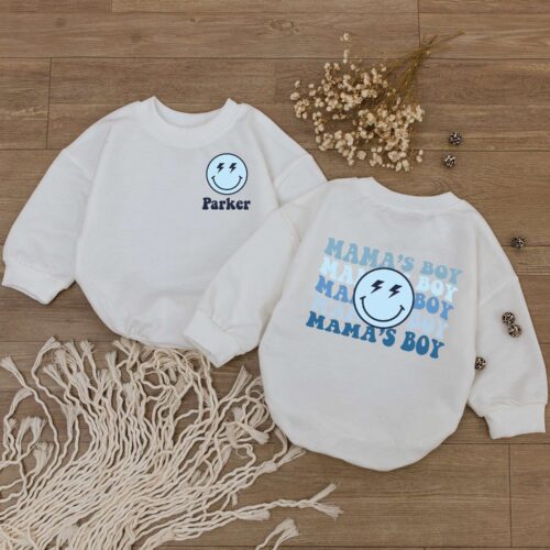 Custom Mama's Boy Baby Romper Newborn Outfit Mother's Day Gift Baby Shower Present image 0