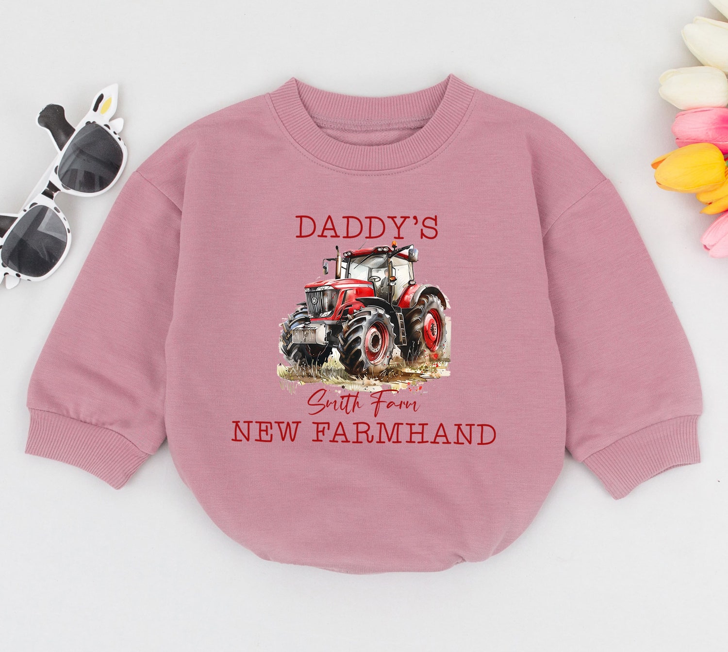 Personalized Farmhand Baby Romper Tractor Baby Clothes Farmer Baby Gift Baby Shower Outfit image 2