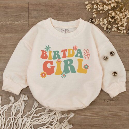 Birthday Girl Baby Romper Wavy Letter Bodysuit Baby Shower & 1st Birthday Outfit image 0