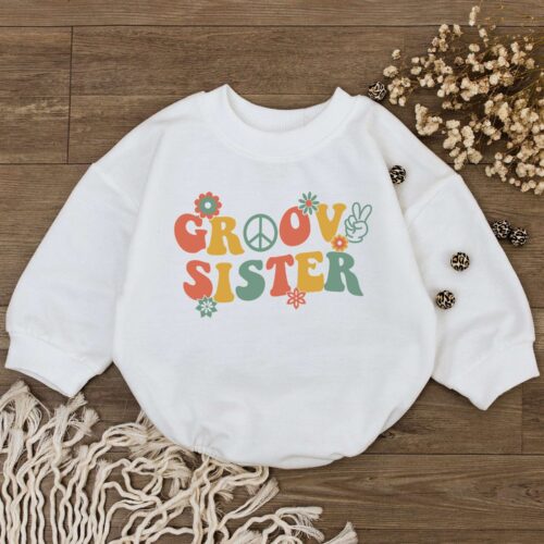 Groovy Sister Baby Bodysuit Big Sis Newborn Romper Baby Shower Outfit 1st Mother's Day Shirt Toddler Tee image 0