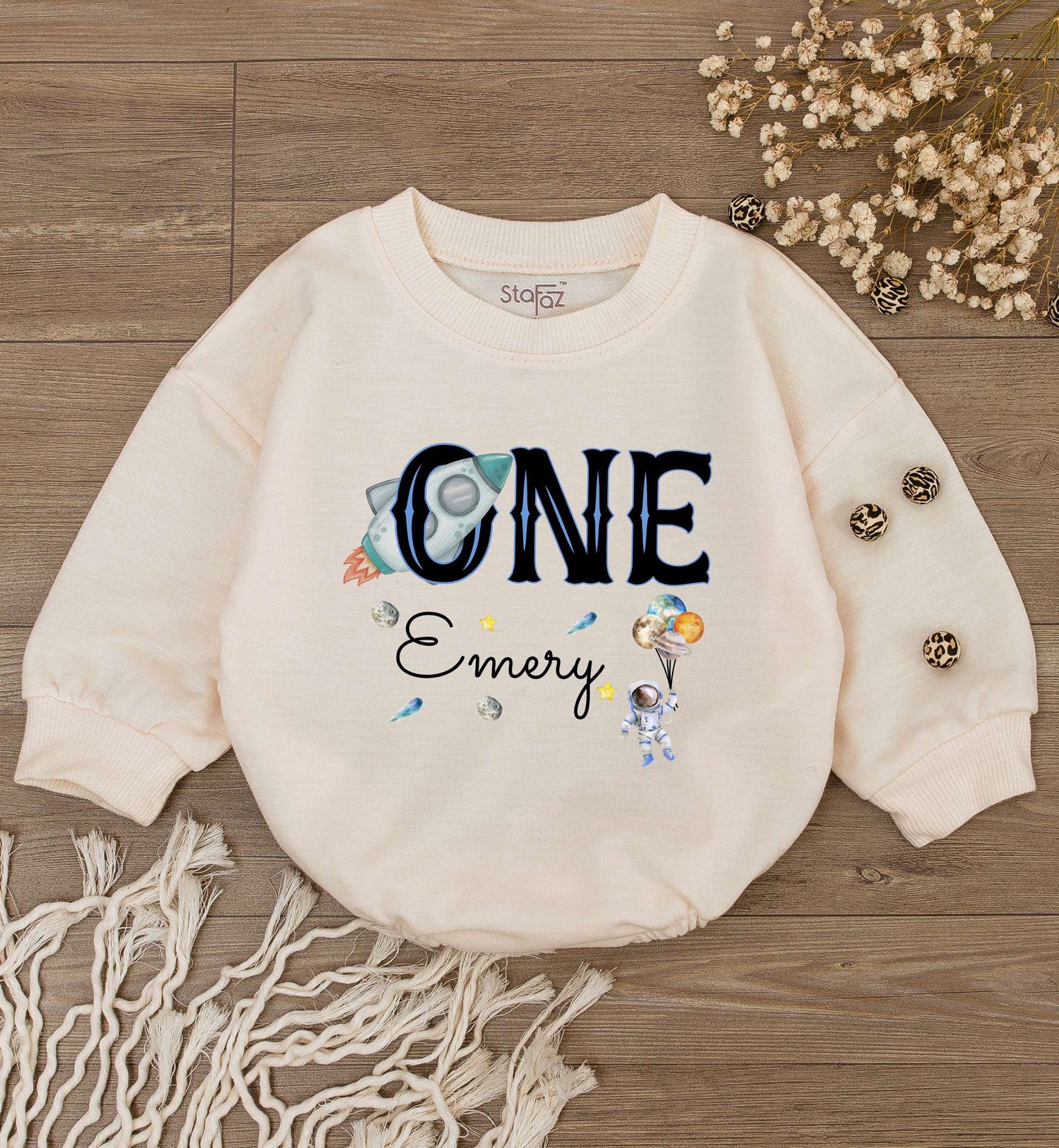 Personalized Houston We Have A One Year Old Baby Bodysuit Galaxy 1st Birthday Shirt image 1