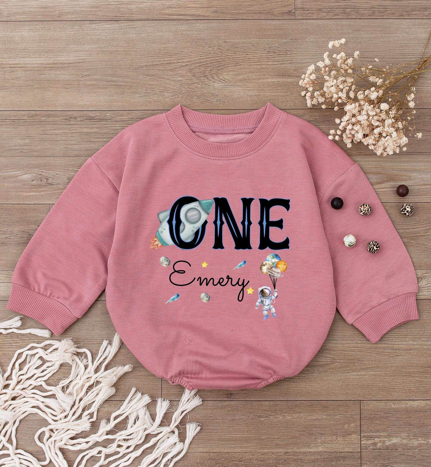 Personalized Houston We Have A One Year Old Baby Bodysuit Galaxy 1st Birthday Shirt image 2