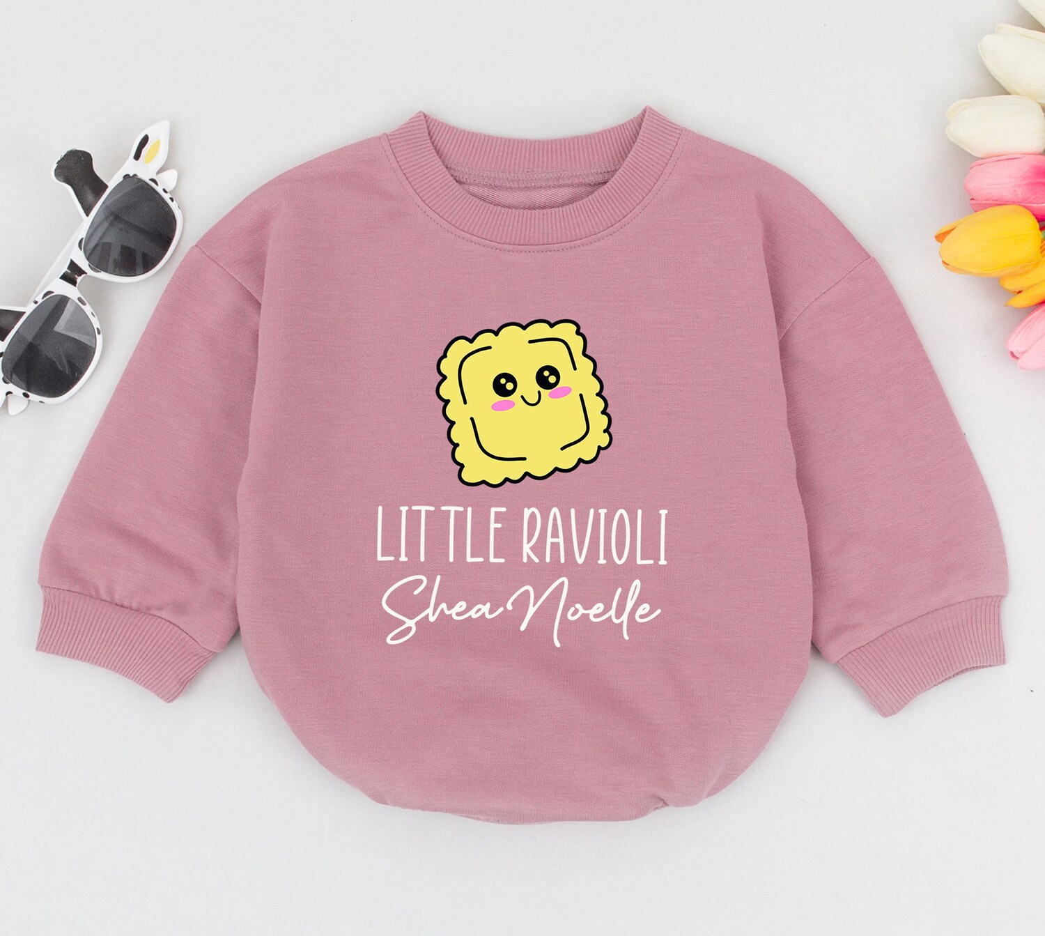 Little Ravioli Personalized Baby Romper Italian Foodie Baby Bodysuit Gift Pasta Baby Clothes image 2