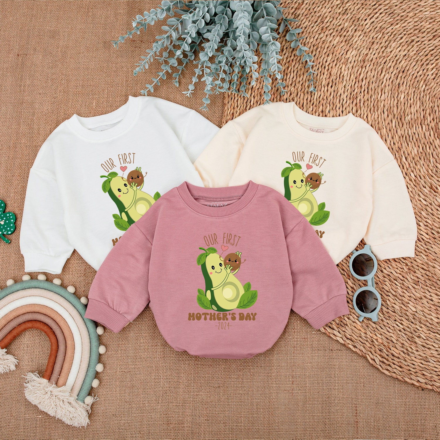 Our First Mother's Day Romper Newborn Bodysuit Gift from Baby Avocado Baby Girl Outfit image 2