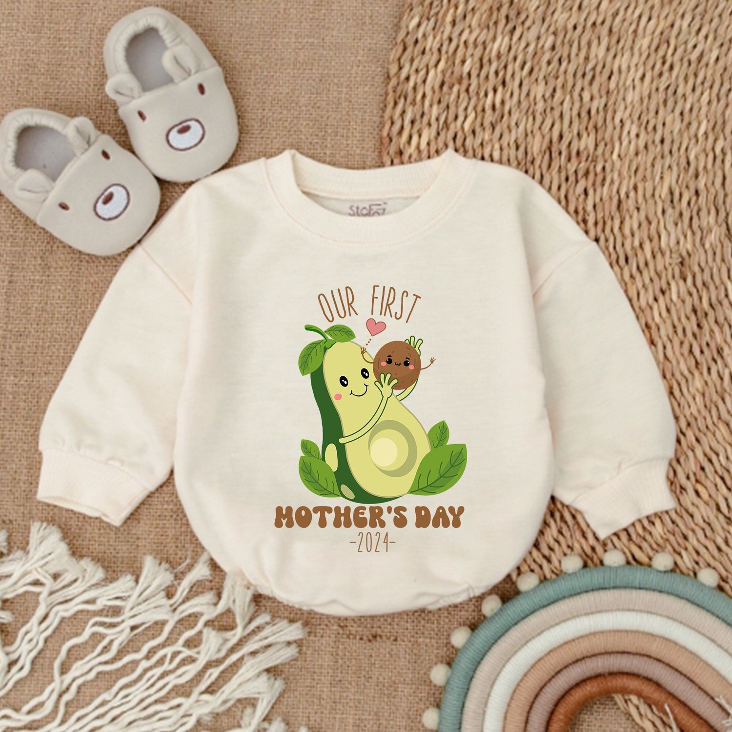 Our First Mother's Day Romper Newborn Bodysuit Gift from Baby Avocado Baby Girl Outfit image 1