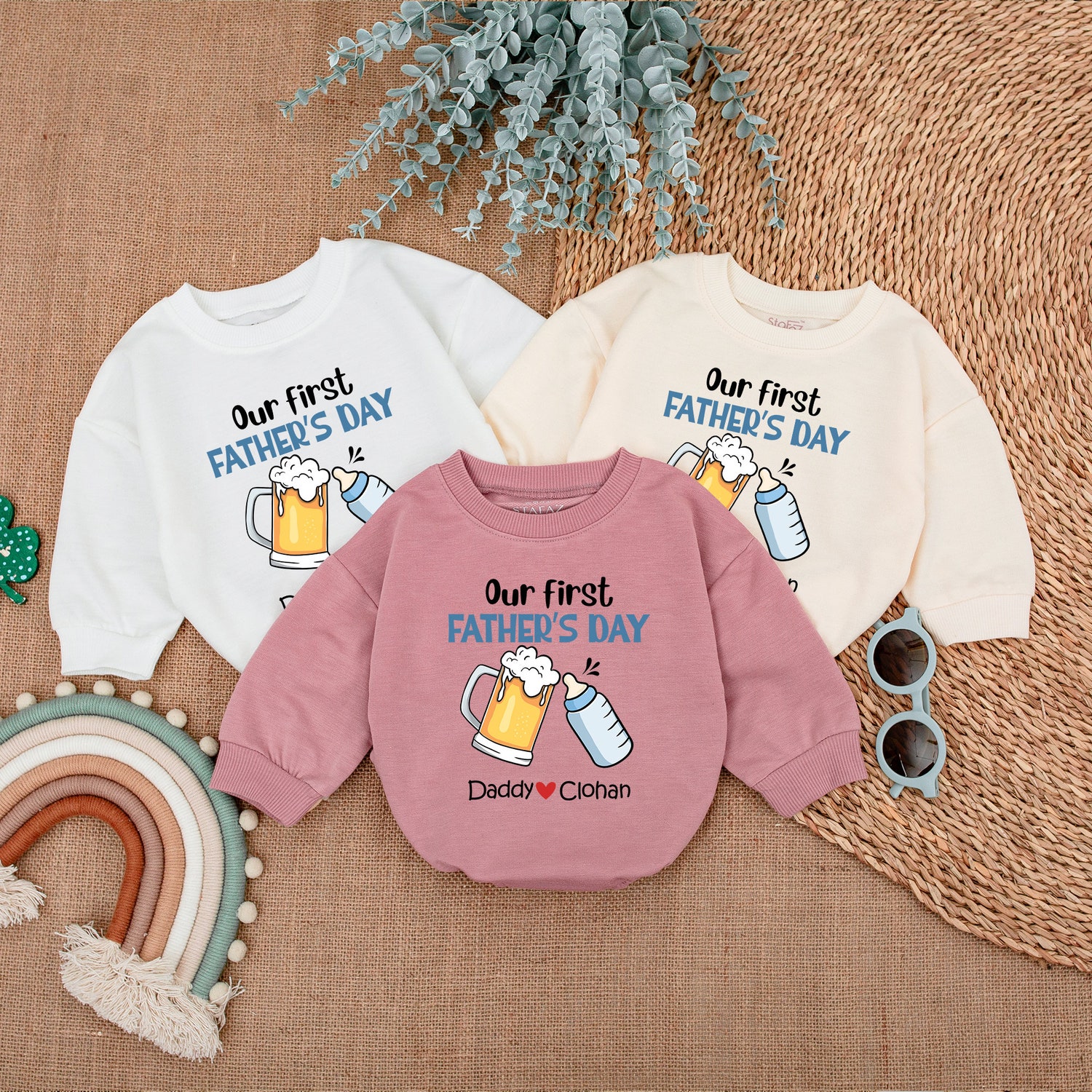 Personalized Funny First Father's Day Baby Boy Romper Dad and Son Outfit Father's Day Gift image 3