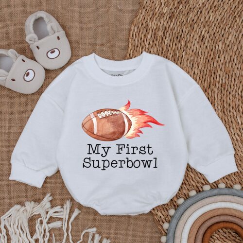 Superbowl Baby Romper Football Baby Gift Game Day Newborn Outfit Baby Bodysuit image 0