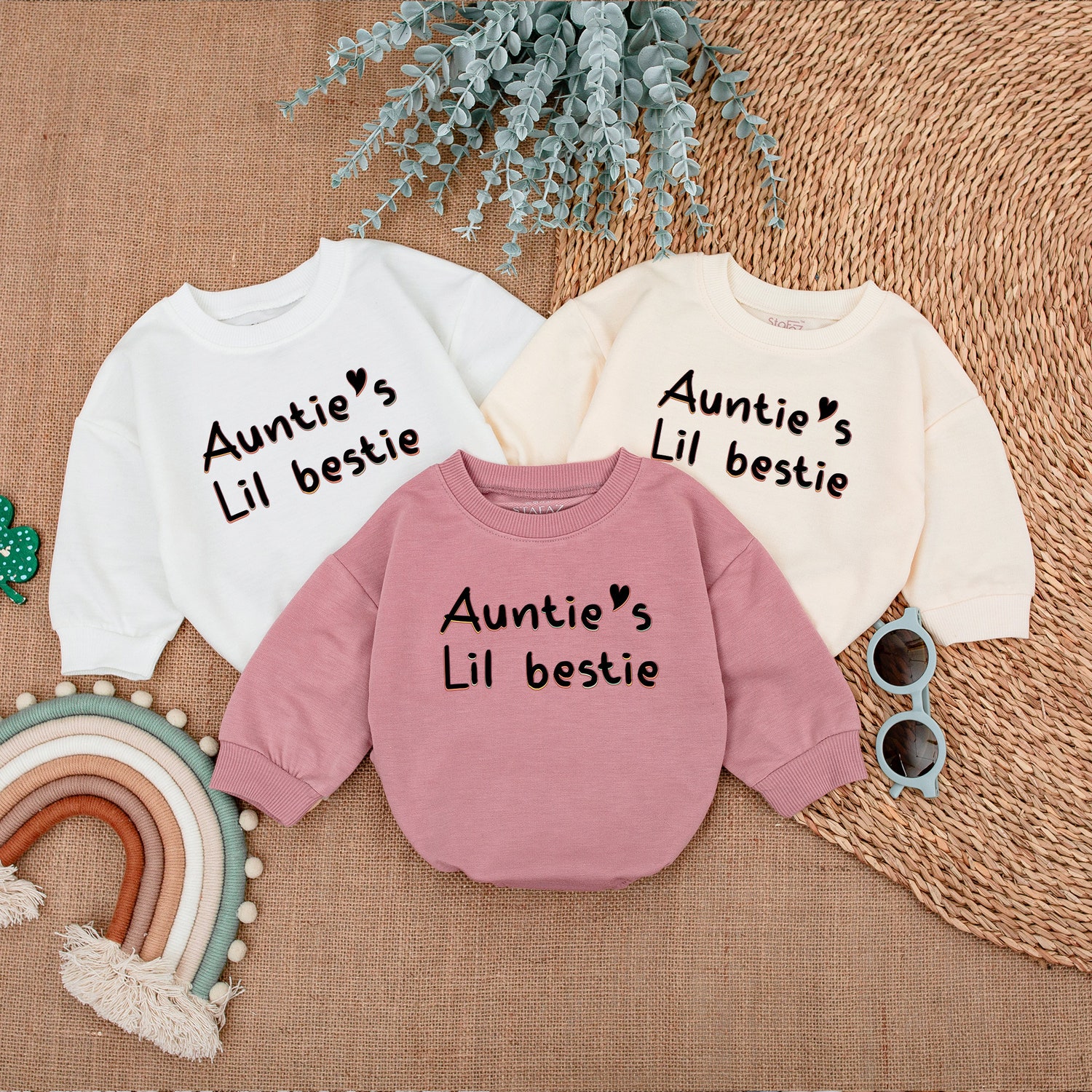 Auntie's Lil Bestie Baby Romper Newborn Romper Gift from Aunt Auntie Baby Shirt Baby Clothes image 2