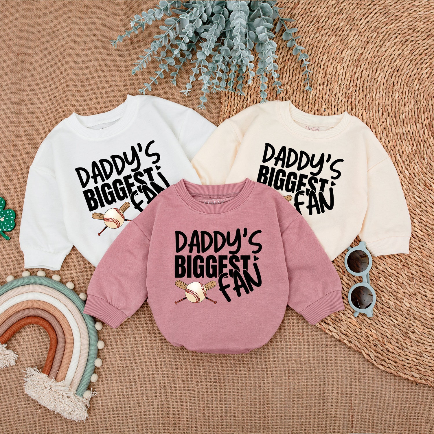 Daddy's Biggest Fan Bubble Romper Daddy & Me Bodysuit Baseball Gameday Outfit First Father's Day image 3