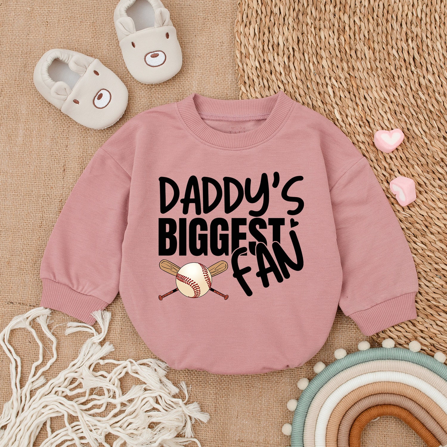 Daddy's Biggest Fan Bubble Romper Daddy & Me Bodysuit Baseball Gameday Outfit First Father's Day image 2