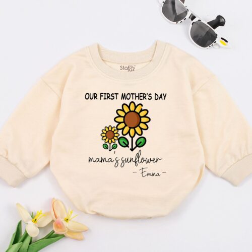 Personalized First Mother's Day Bubble Baby Romper Mother's Day Gifts Sunflower Baby Outfit image 0