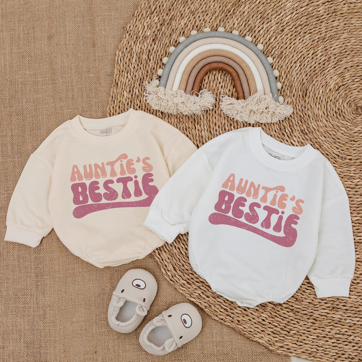 Auntie's Bestie Baby Romper Newborn Romper Gift from Aunt Pregnancy Announcement Outfit image 3