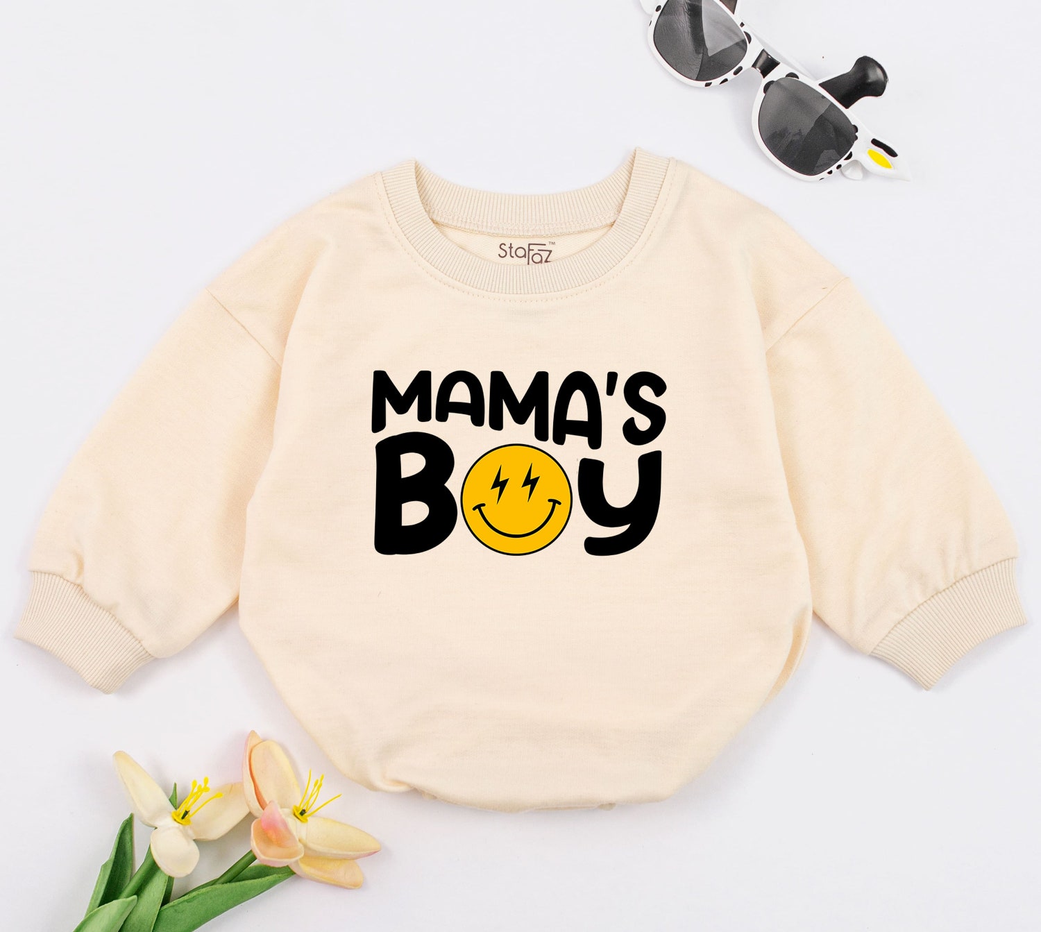 Mama's Boy Baby Romper Mother's Day Gift Baby Shower Outfit New Baby Clothes Smiley Retro image 1