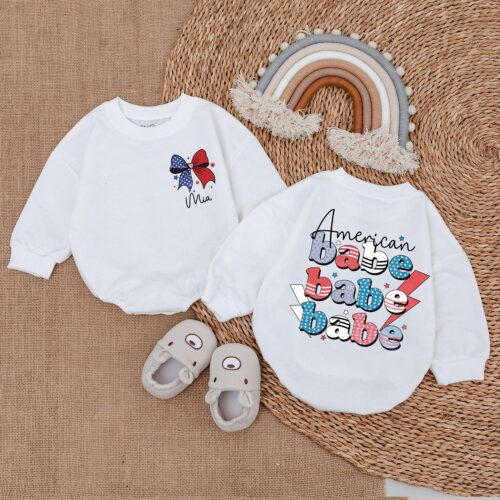 Customized Retro 4th of July Baby Romper Patriotic Newborn Outfit Independence Day Baby Clothes image 0