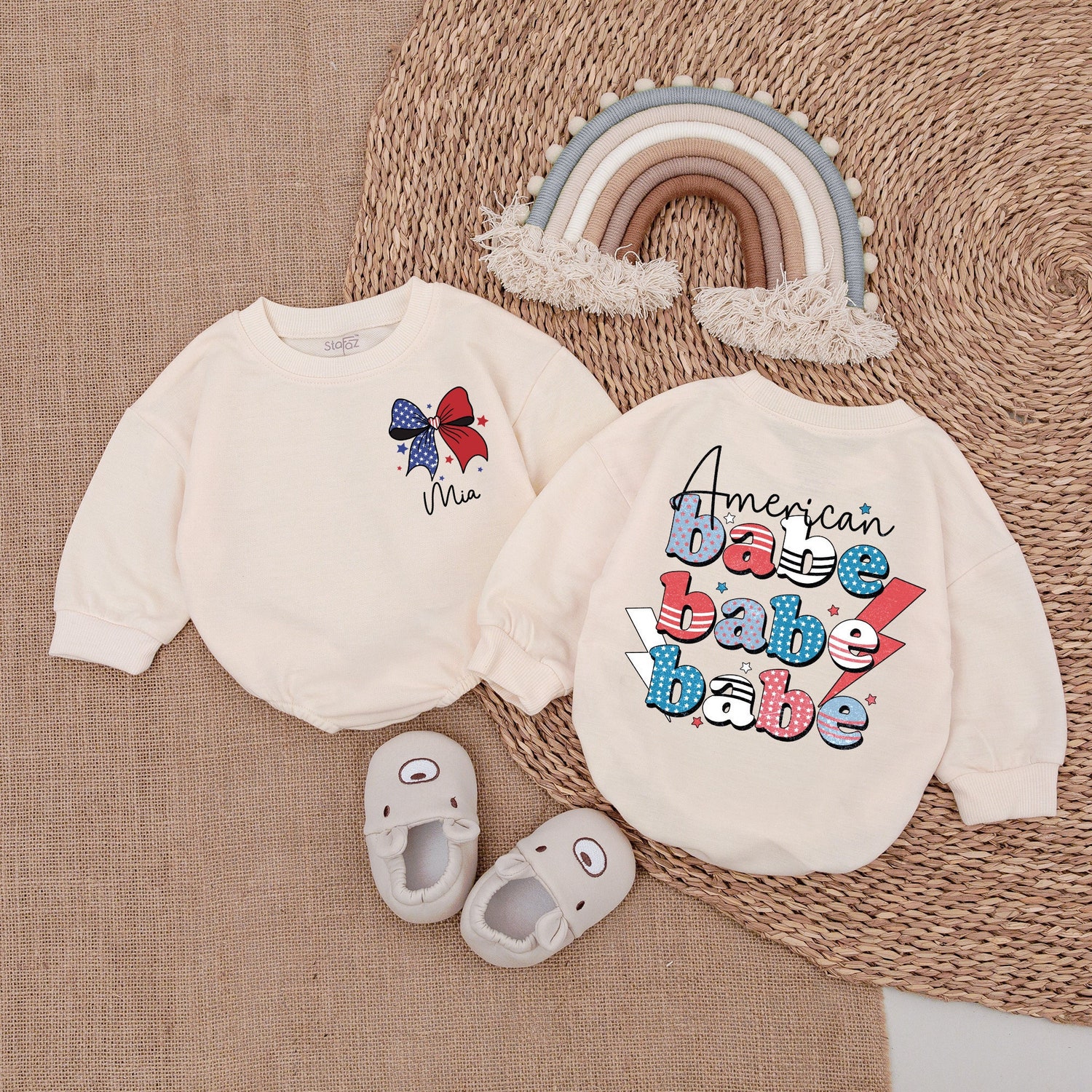 Customized Retro 4th of July Baby Romper Patriotic Newborn Outfit Independence Day Baby Clothes image 1